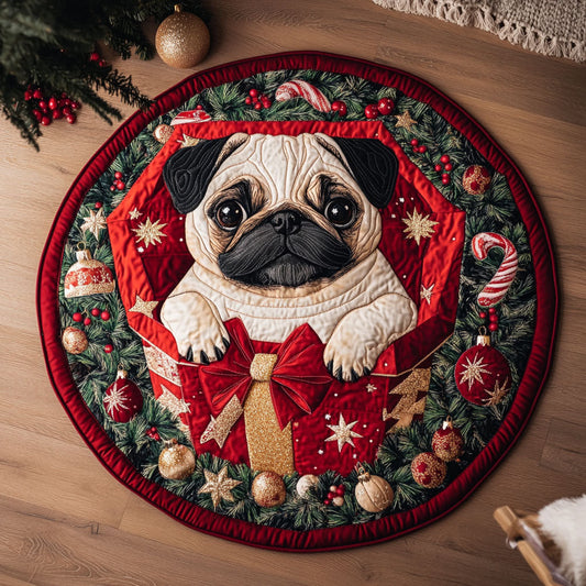 Noel Pug Portrait CW1109014CL Quilted Round Mat