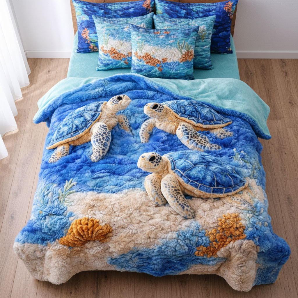 Sea Turtle WJ2101003CL Faux Fur Throw Blanket
