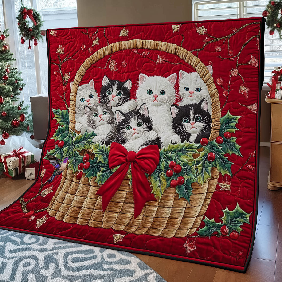 Christmas Basket Kitten WY0612025CL Quilt