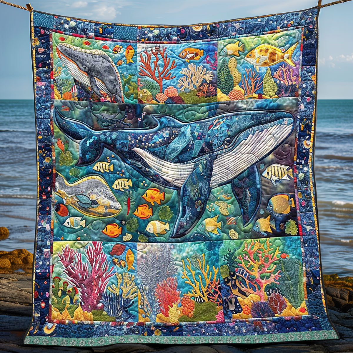 Sealife Whale Patchwork WP0509042CL Quilt