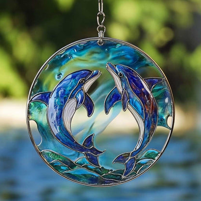 Dolphin WJ0110039CL Stained Glass Suncatcher