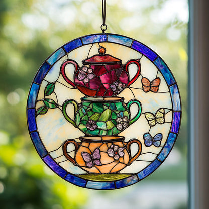 Teapot And Butterfly WY2202224CL Suncatcher