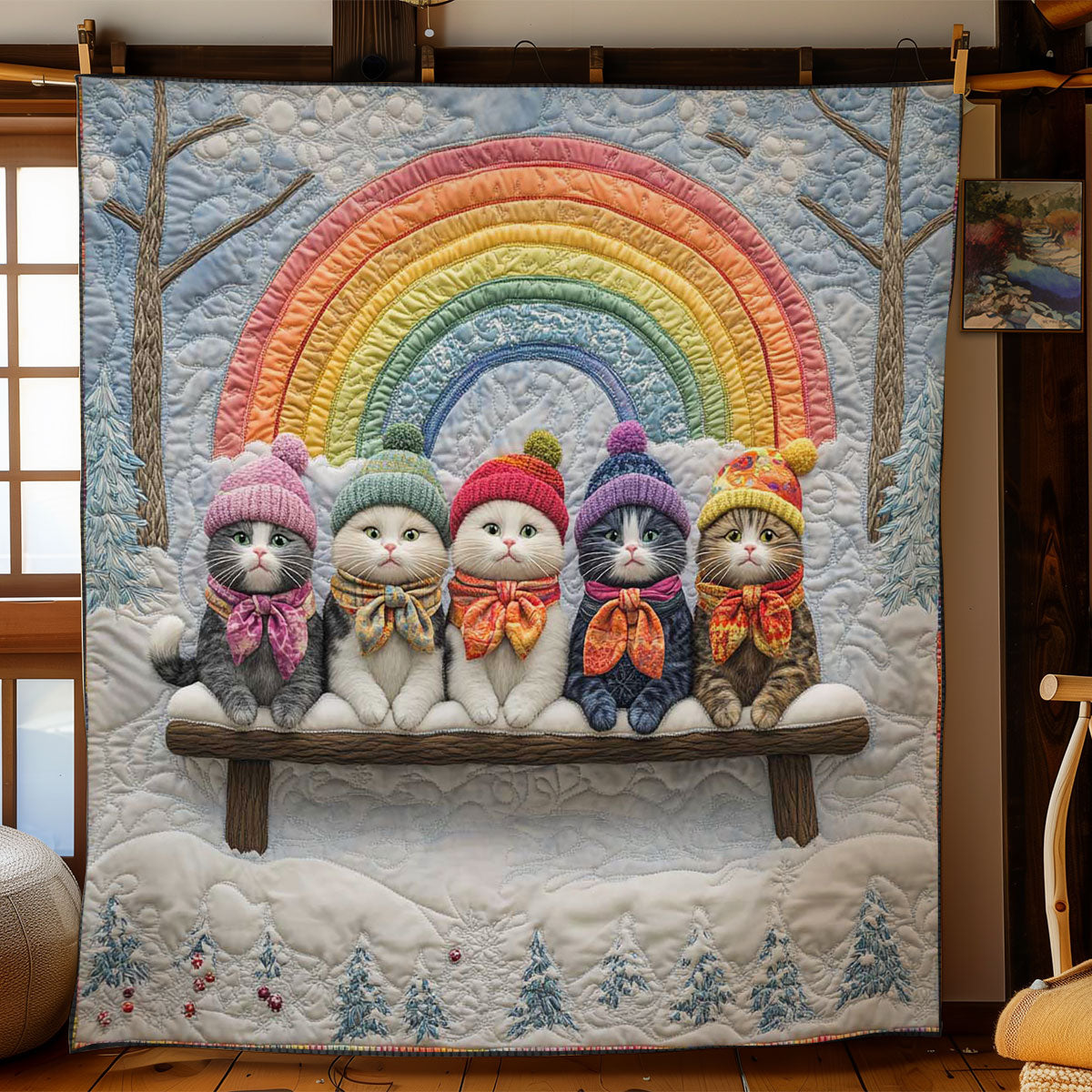 Playful Rainbow Cats WN2512031CL Quilt