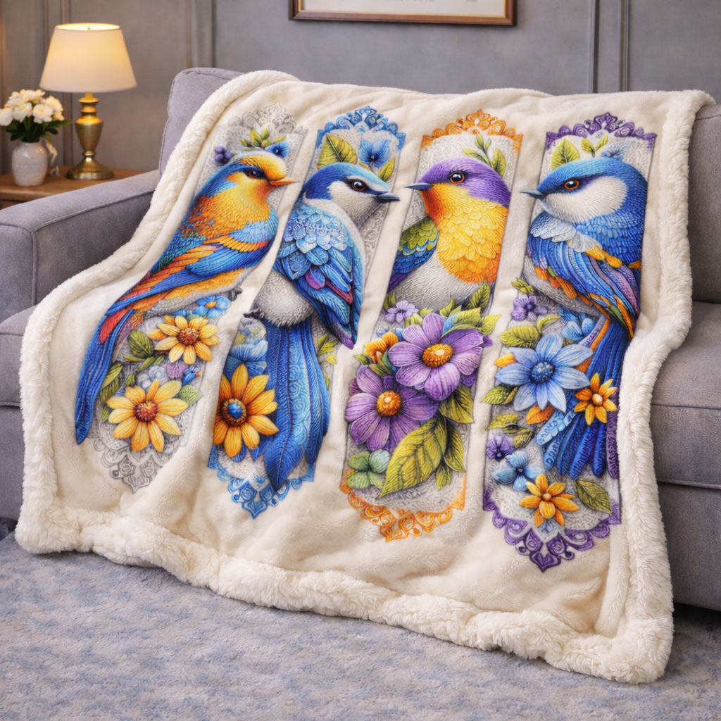 Vibrant Birds Botanical KL2301006CL Faux Fur Throw Blanket