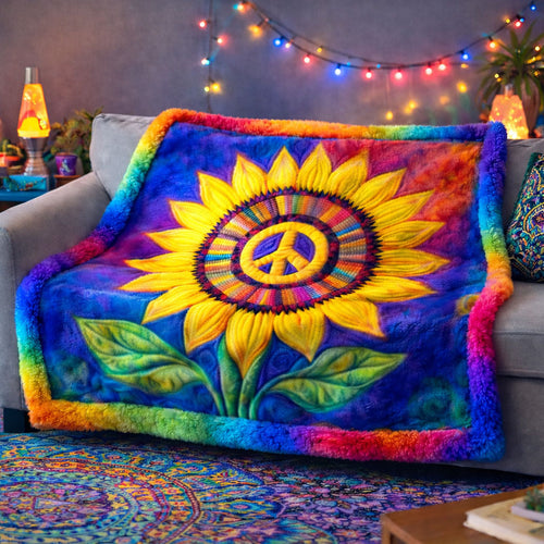 Hippie Sunflower Peace KL2601008CL Faux  Fur Throw Blanket