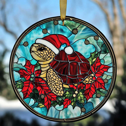 Turtle Christmas Charm WN2811030CL Stained Glass Suncatcher