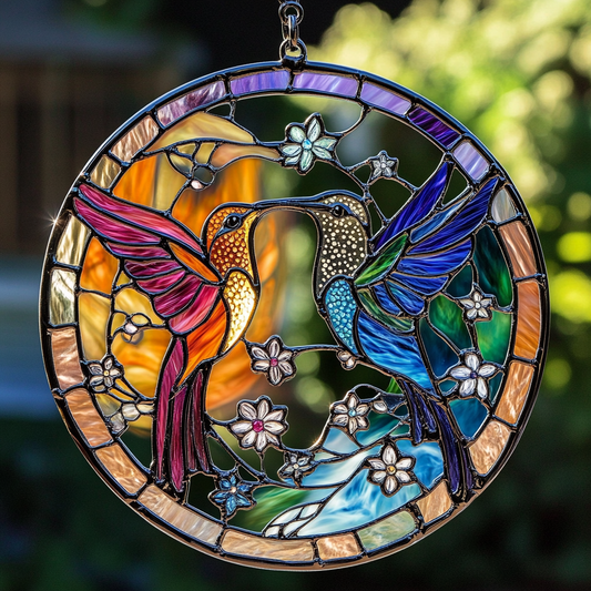 Enchanted Hummingbirds WN0611106CL Stained Glass Suncatcher