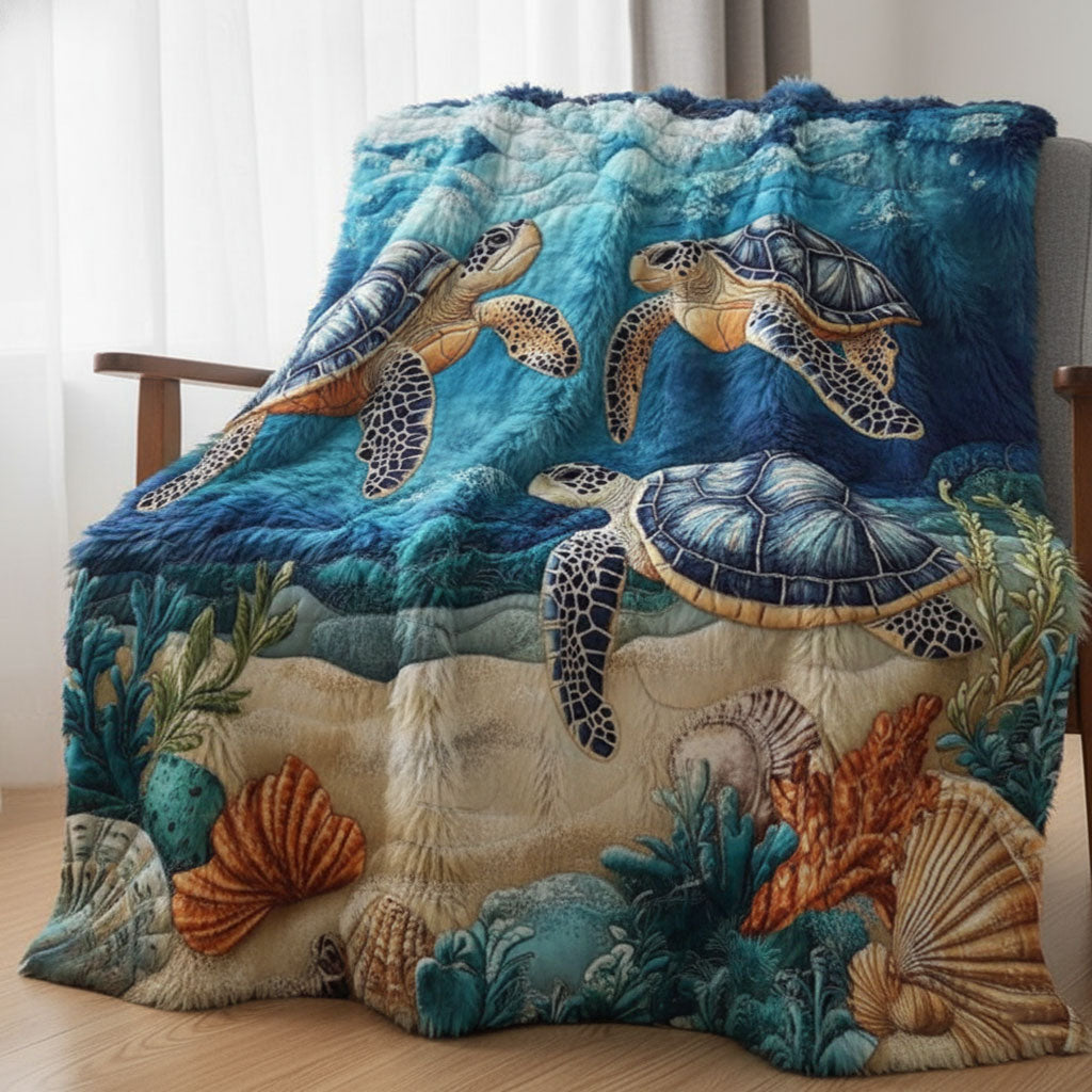 Sea Turtle WJ2701003CL Faux Fur Throw Blanket