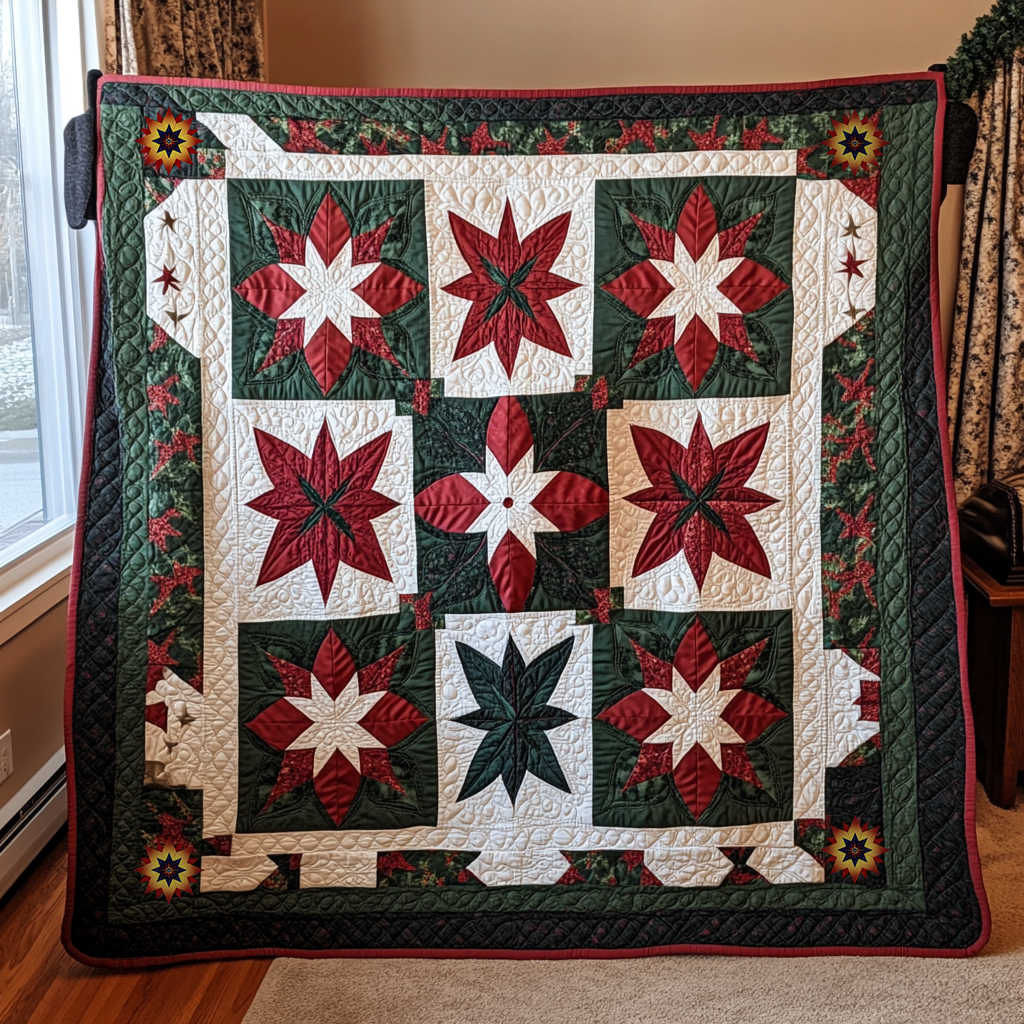 Christmas Red Poinsetti Pattern XR0111008CL Quilt