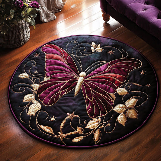 Burgundy Butterfly WP1403029CL Quilted Round Mat