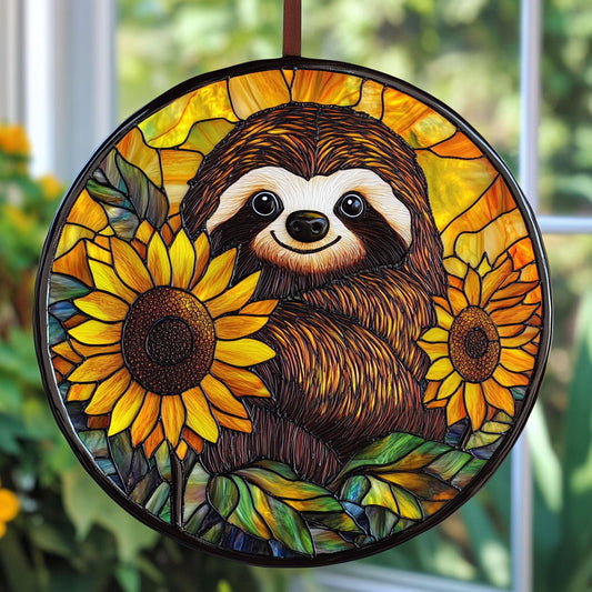 Sloth And Sunflower WY1401023CL Stained Glass Suncatcher