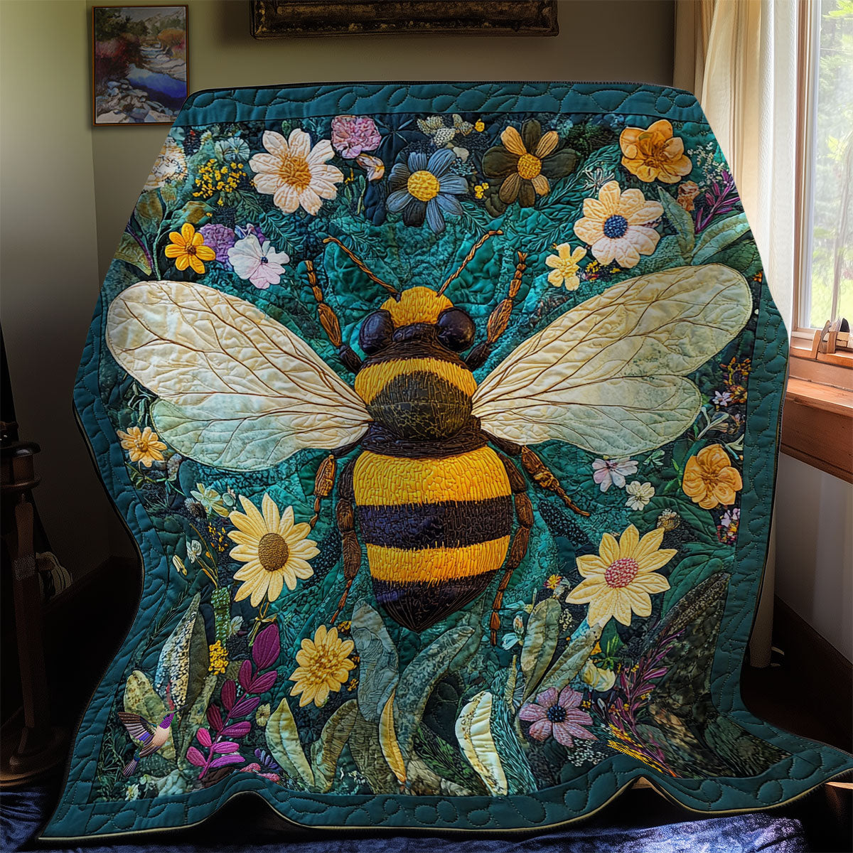 Teal Garden Bee WY0611040CL Quilt