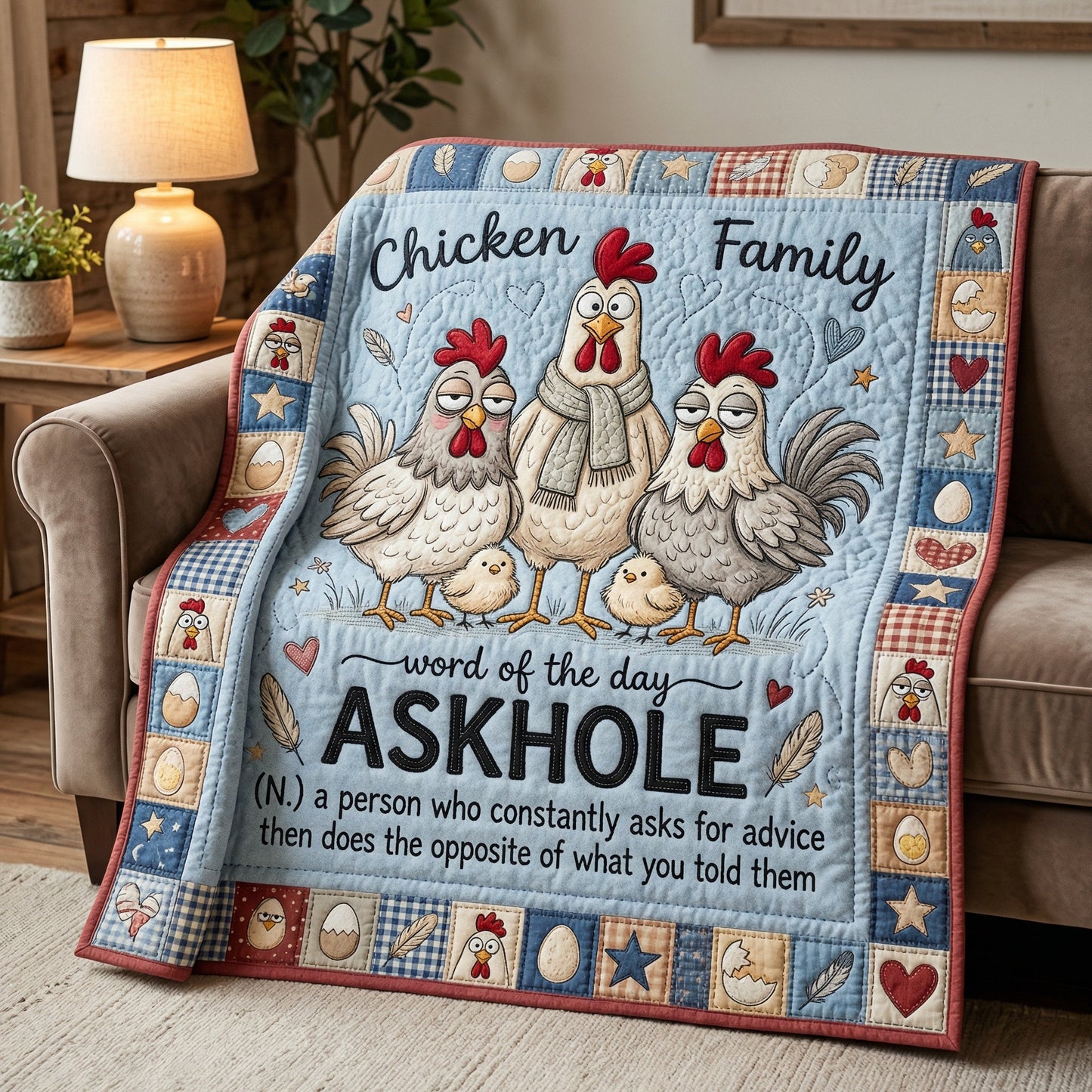 Funny Chicken Family Word Of The Day WN0604008CL Quilt