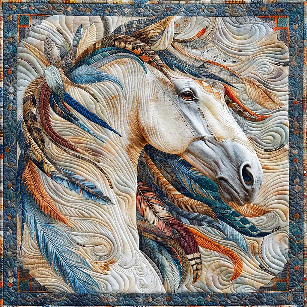 Art Blue Feathers Horse WM1508031CL Quilt