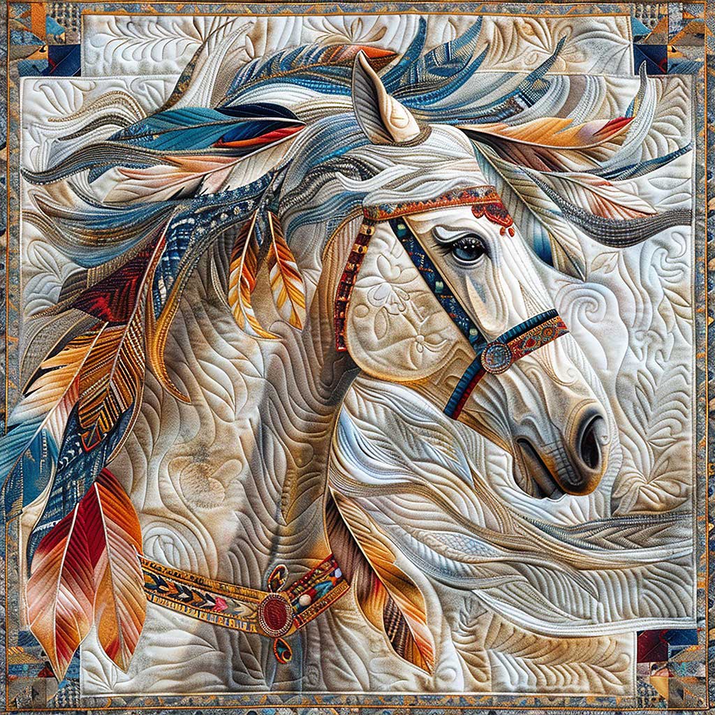 Art Blue Feathers Horse WM1508032CL Quilt