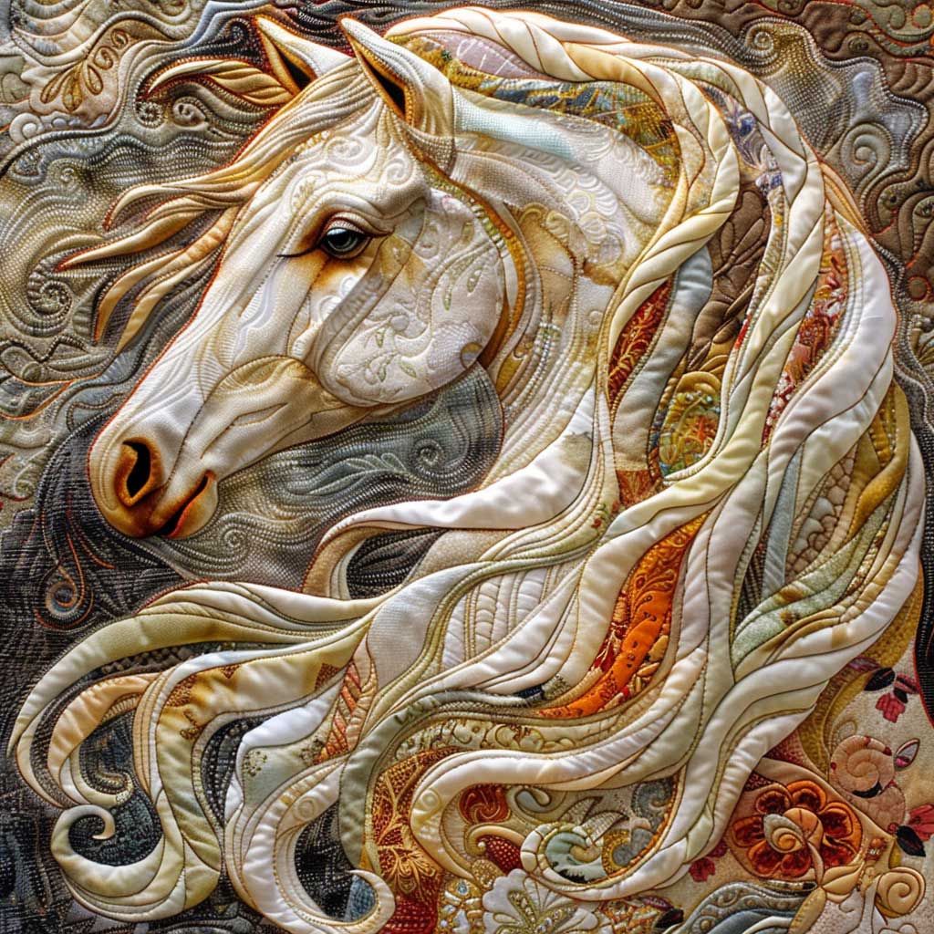 Artistic White Mane's Horse WM2008009CL Quilt