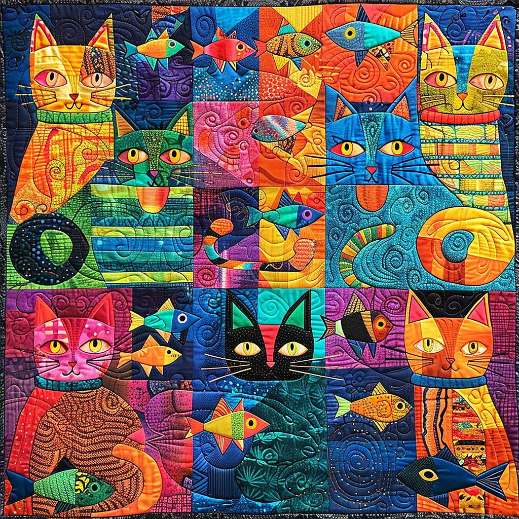 Asian Cats And Fish WM1008037CL Quilt