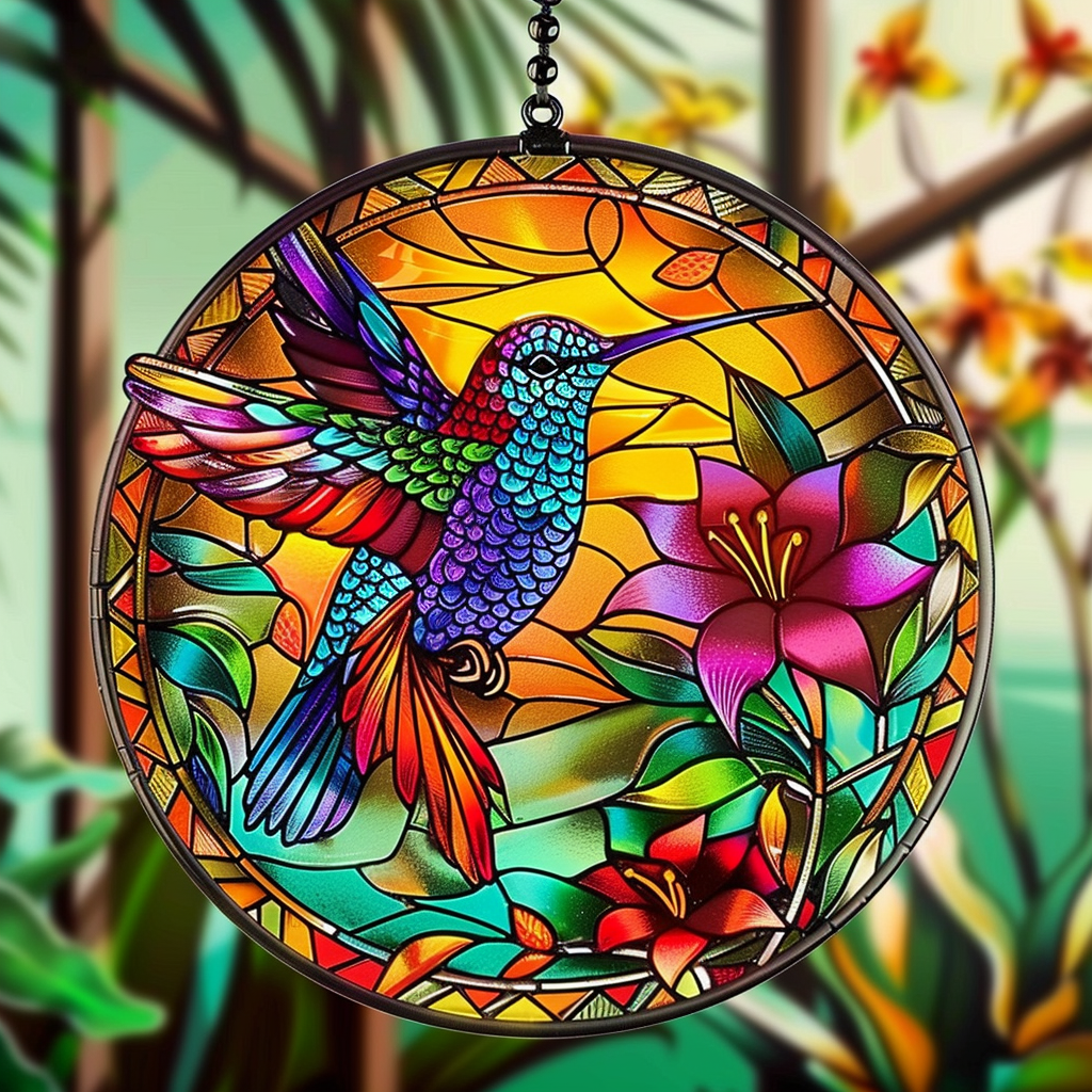 Beautiful Hummingbird XR2108001CL Stained Glass Suncatcher