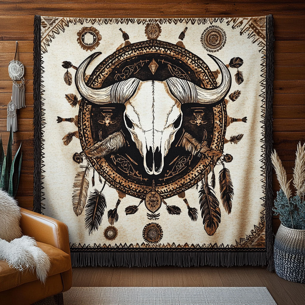 Bison Skull Spirit CW2601001CL Woven Throw Blanket