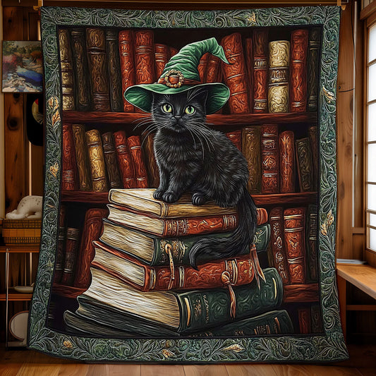 Black Cat In Library WY1001107CL Quilt