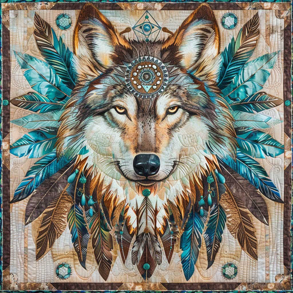 Blue Feathers Wolf WM0509010CL Quilt