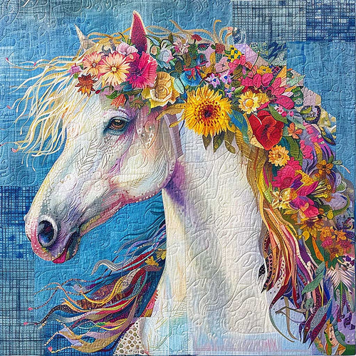 Blue Florals Horse WM1608029CL Quilt