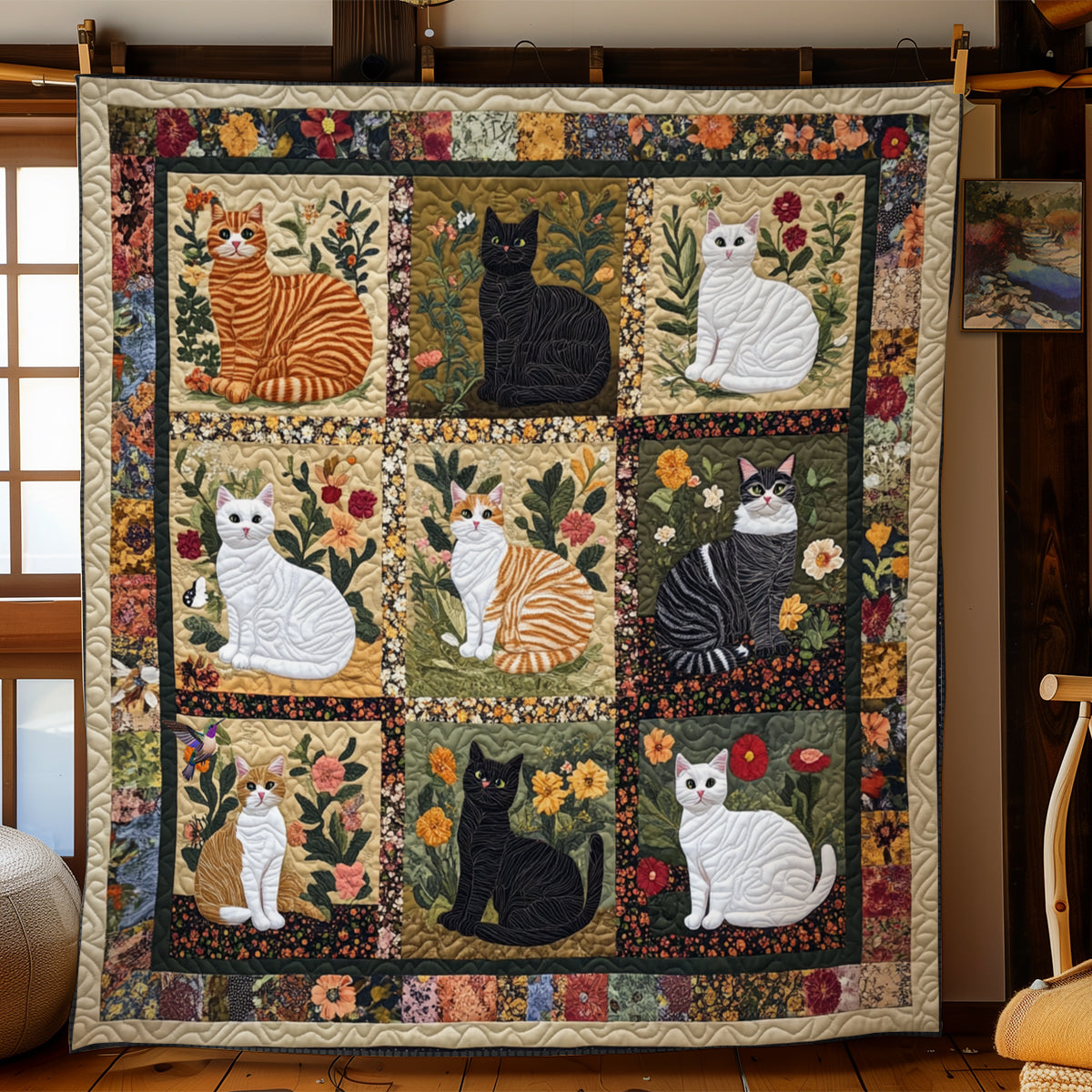 Cats Play With Flower YR1911015CL Quilt