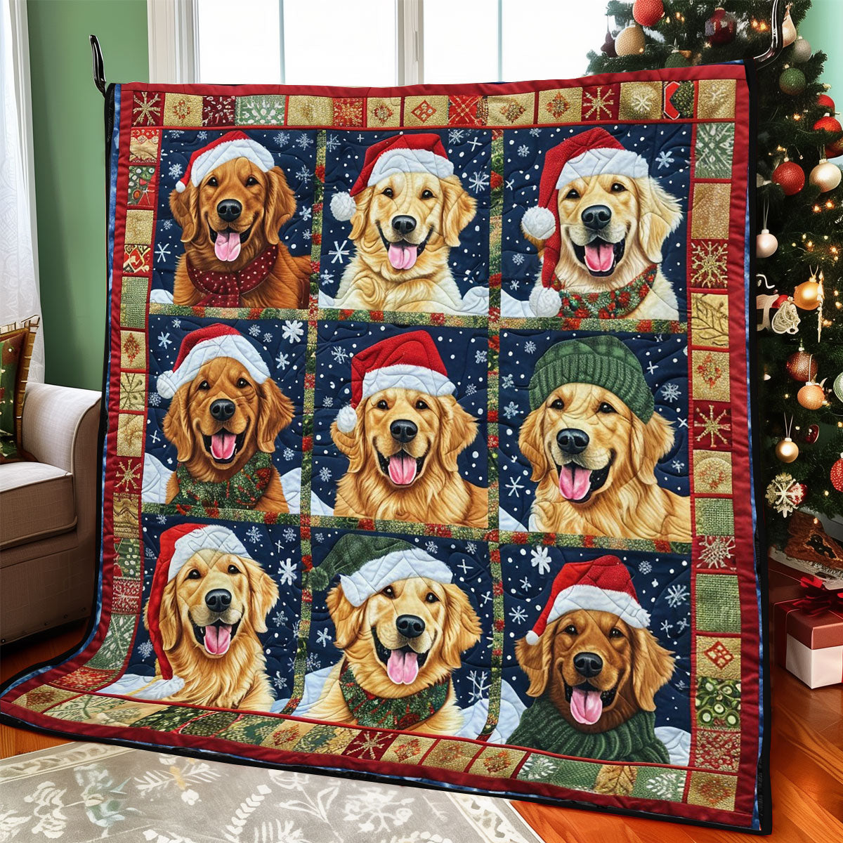 Golden Retrievers' Festive Joy WO1508004CL Quilt