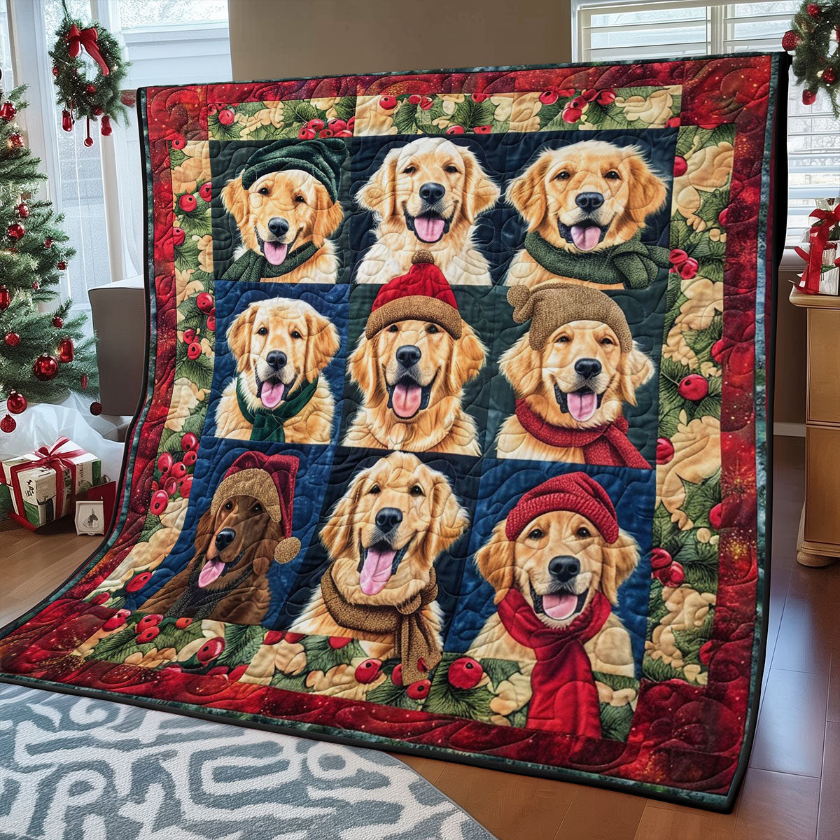 Holiday Golden Retrievers WO1508003CL Quilt