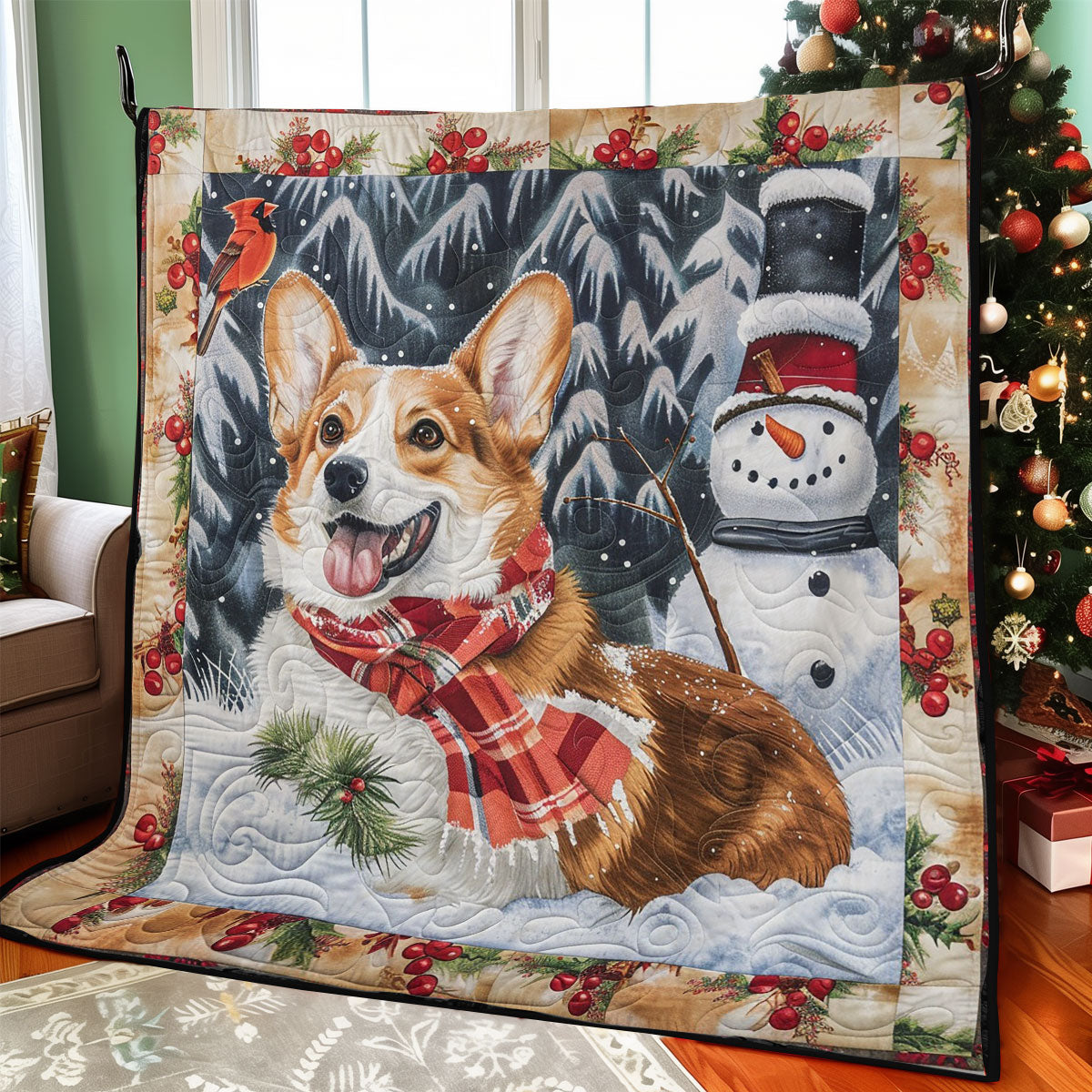 Corgi And Snowman WO2208009CL Quilt