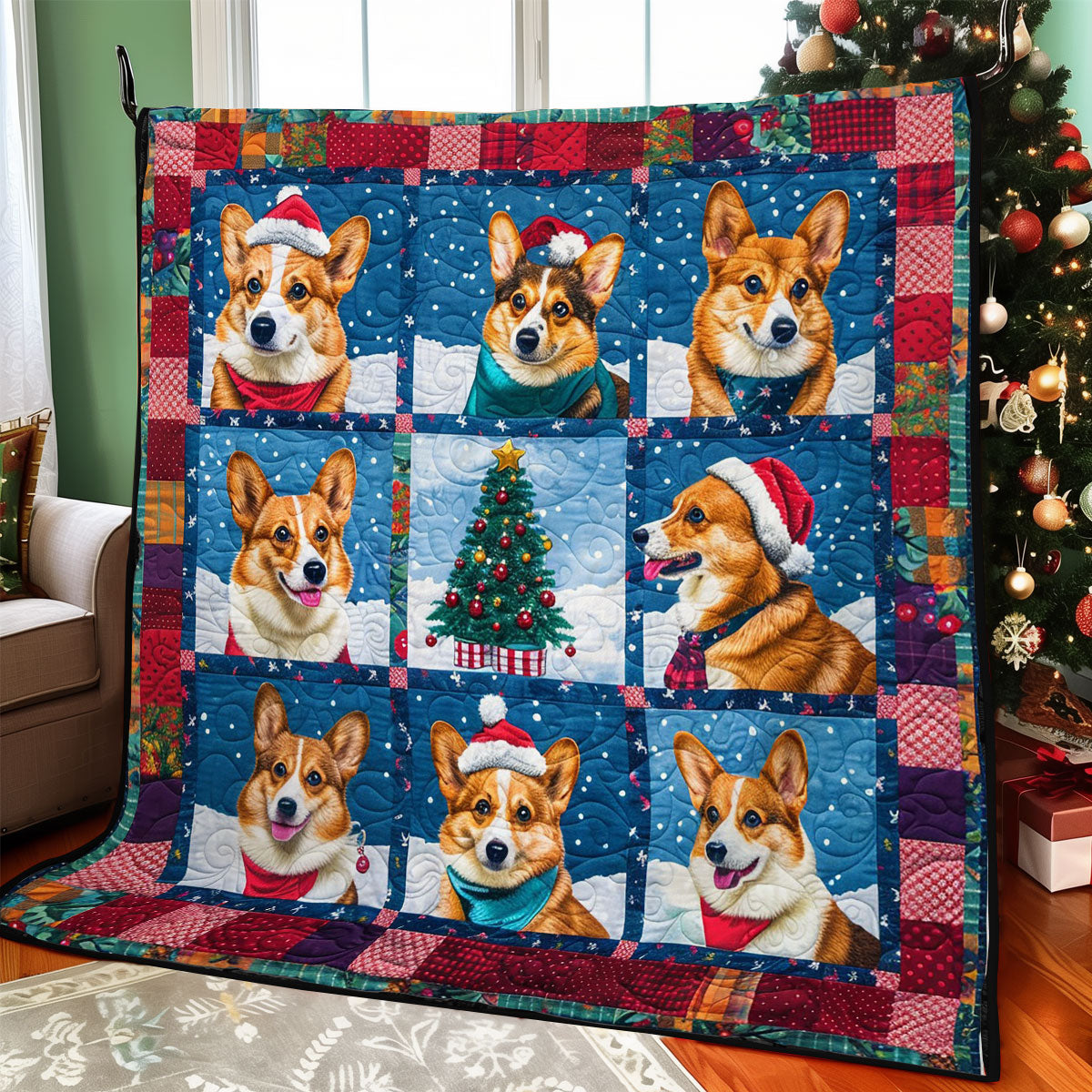 Corgi Dogs With Christmas WO2808012CL Quilt