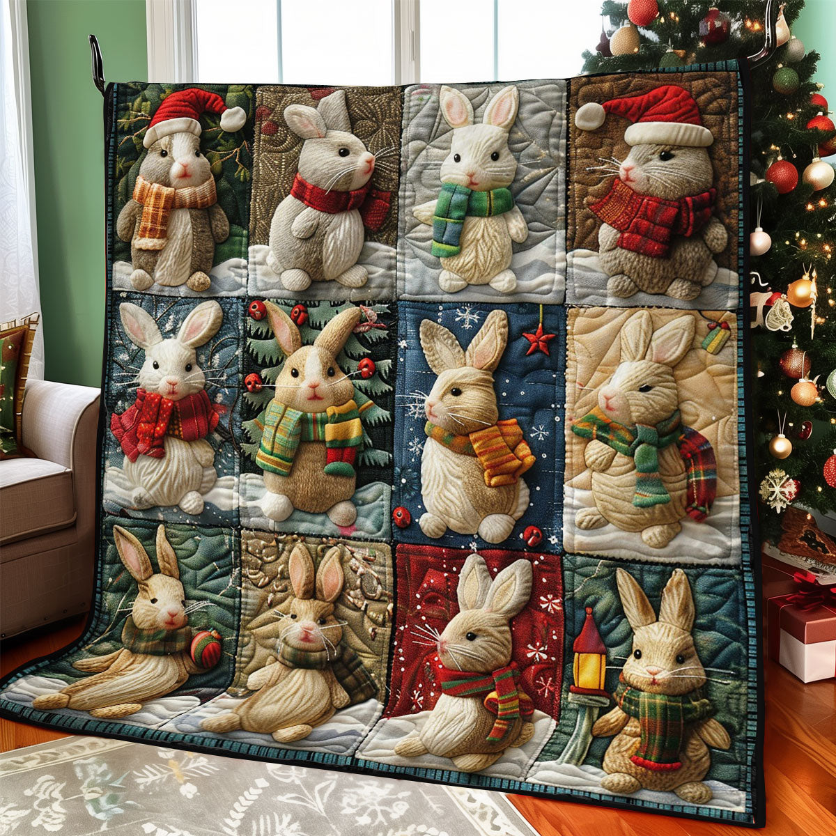 Rabbits And Christmas WO2908070CL Quilt