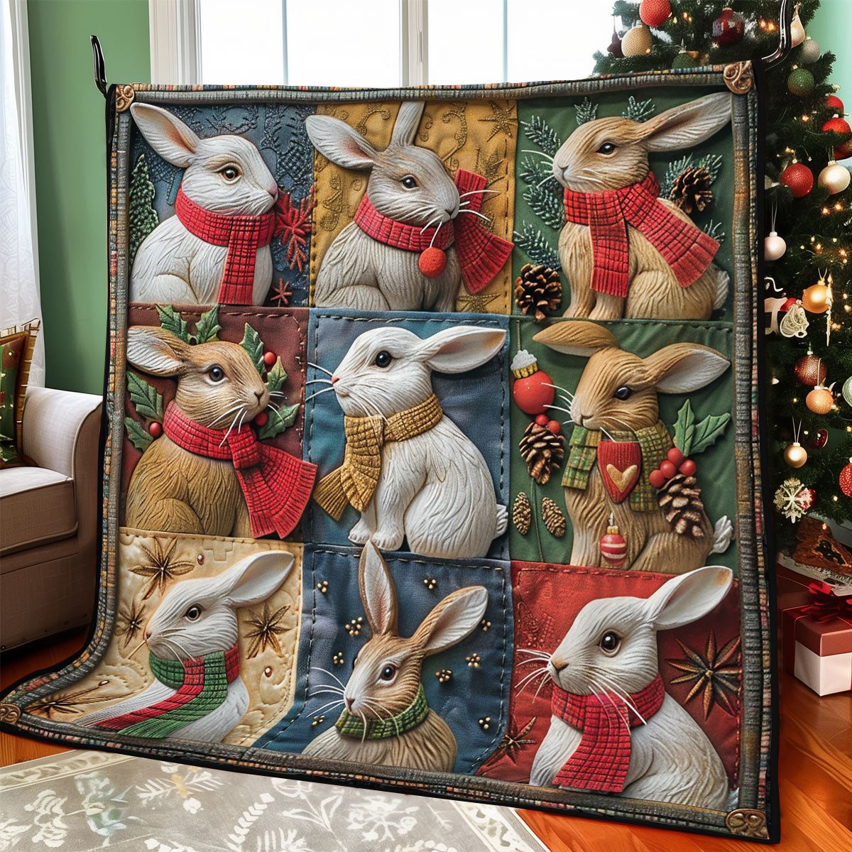 Rabbits And Christmas WO2908074CL Quilt