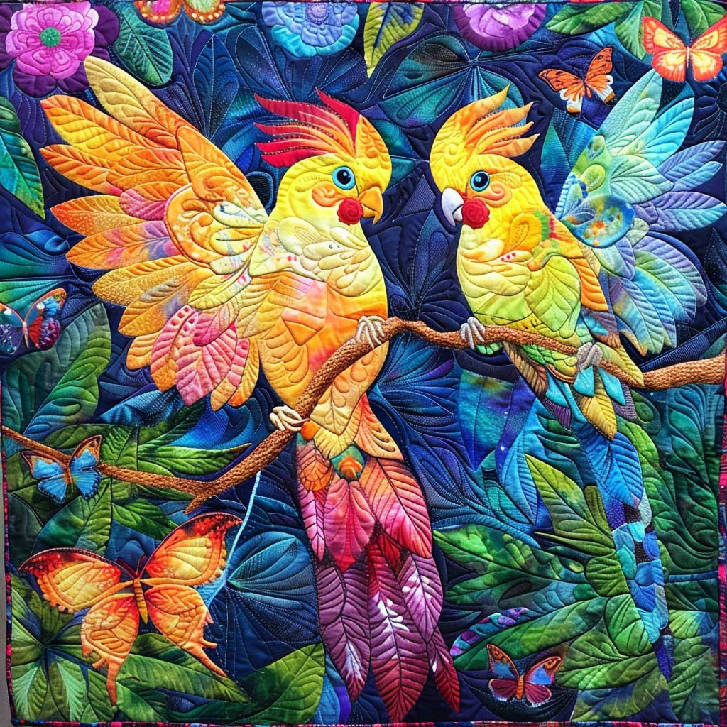 Colorful Cockatiel Couple WJ2308008CL Quilt