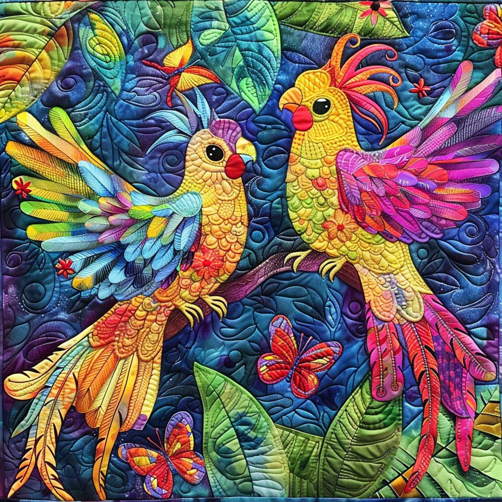 Colorful Cockatiel Couple WJ2308009CL Quilt