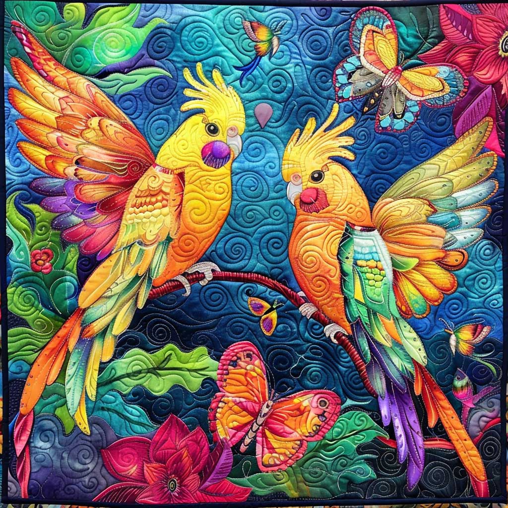 Colorful Cockatiel Couple WJ2608004CL Quilt