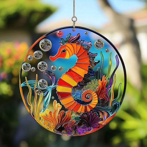 Colorful Seahorse WJ1110037CL Stained Glass Suncatcher