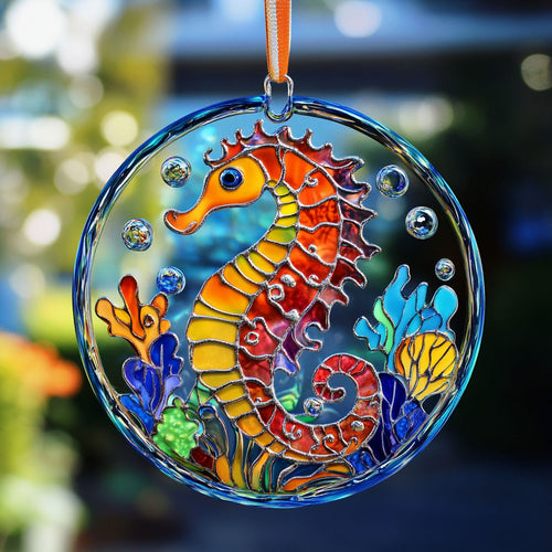 Colorful Seahorse WJ1110038CL Stained Glass Suncatcher