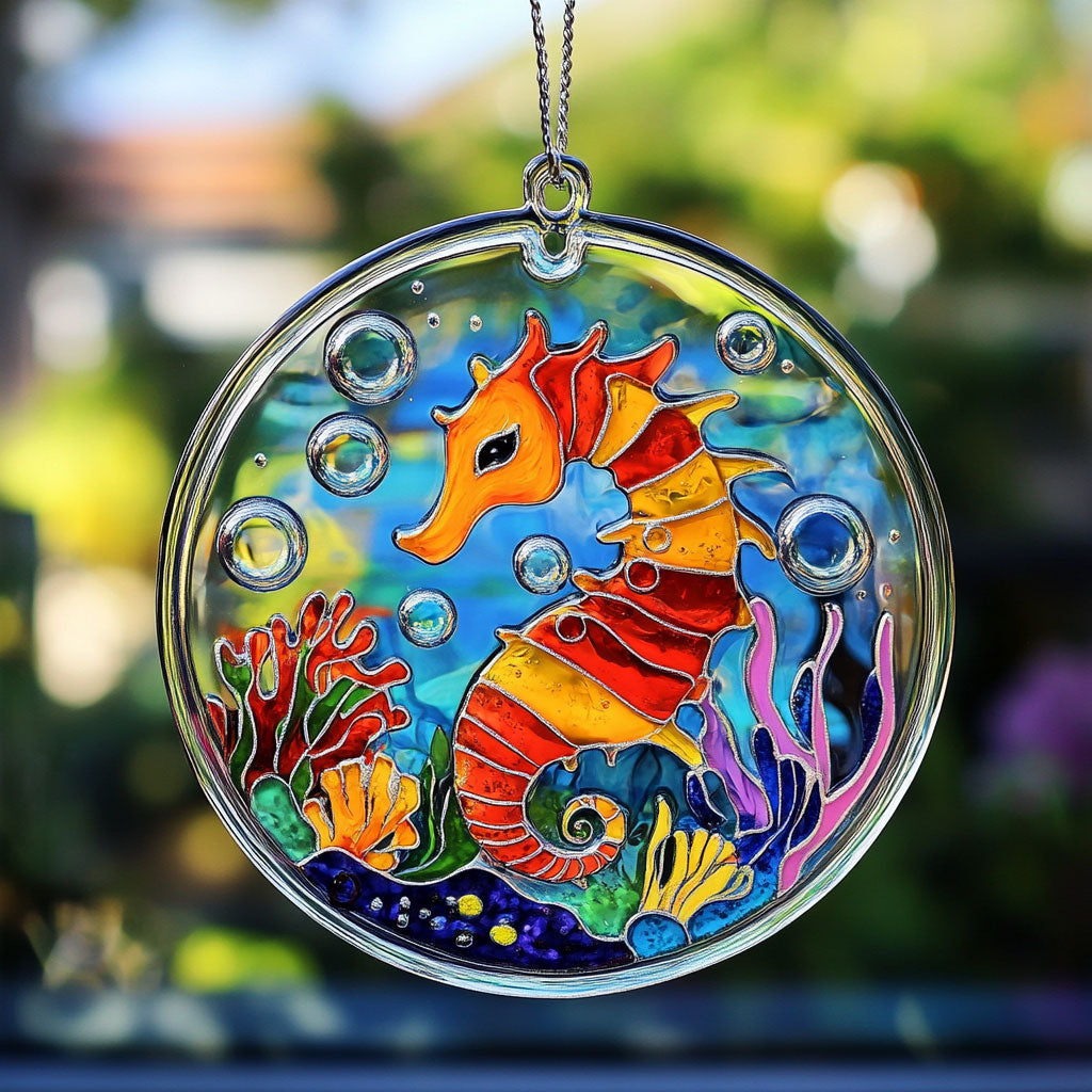 Colorful Seahorse WJ1210039CL Stained Glass Suncatcher