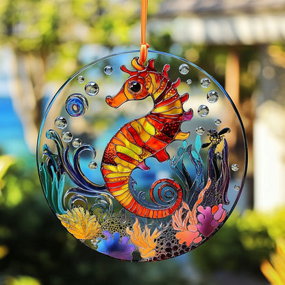 Colorful Seahorse WJ1210040CL Stained Glass Suncatcher