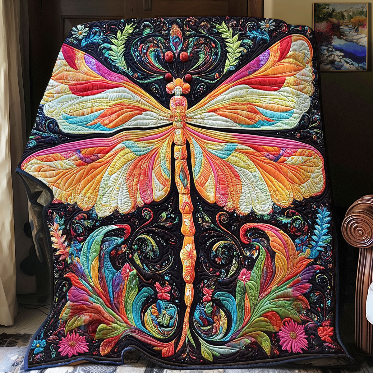 Colorful Dragonfly Portrait WY1001121CL Quilt