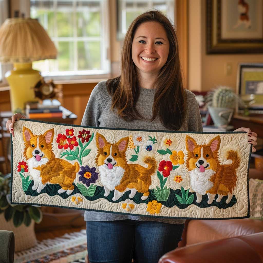 Cute Corgi WJ1609046CL Quilted Table Runner