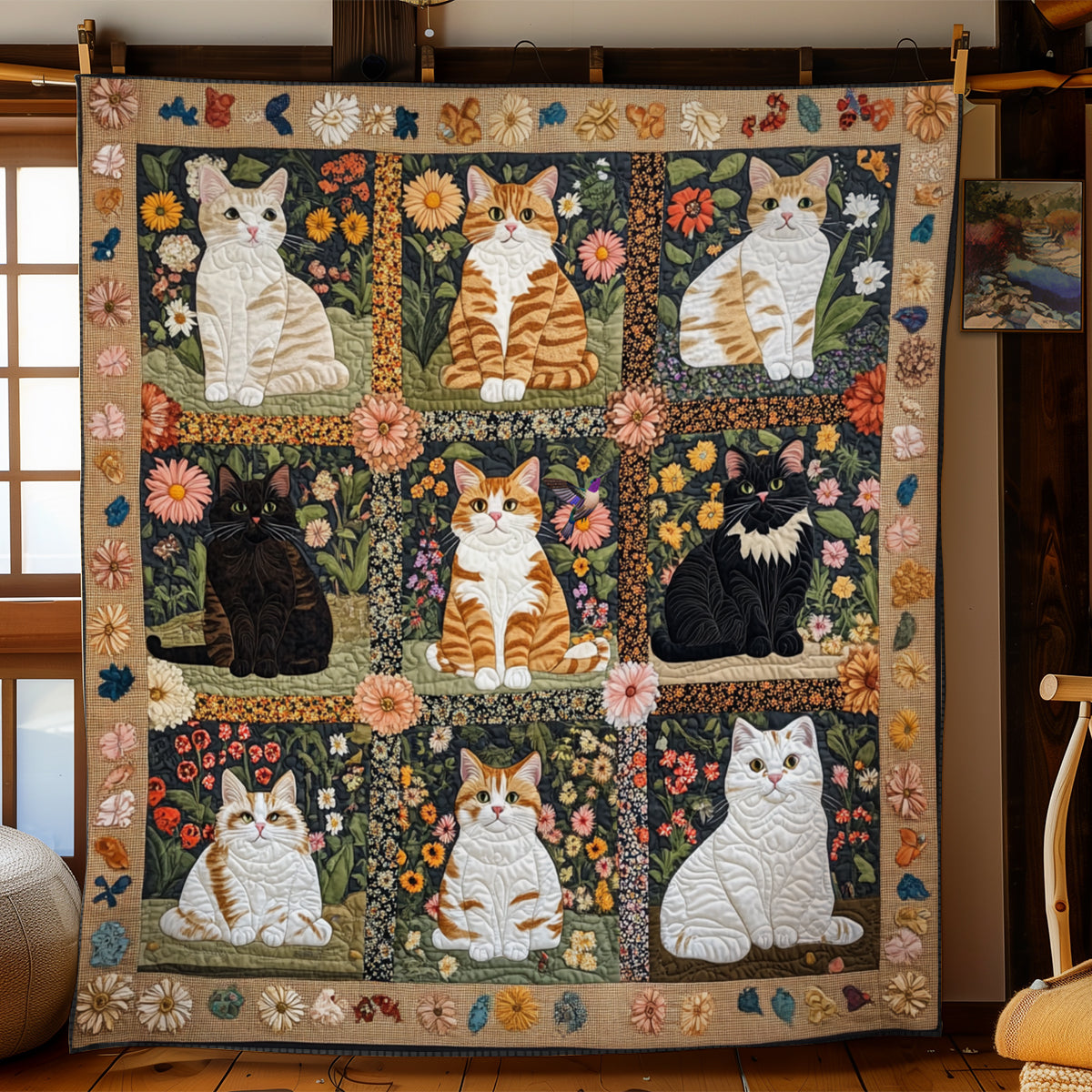 Kitten Play With Flower YR1911013CL Quilt