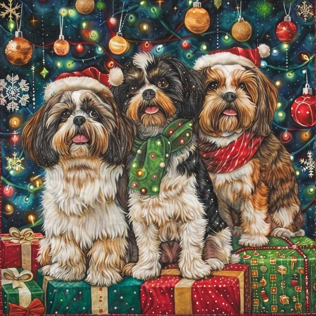 Dogs Beside Christmas Tree WM2408041CL Quilt
