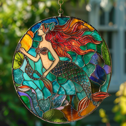 Dreaming Mermaid XR2208028CL Stained Glass Suncatcher