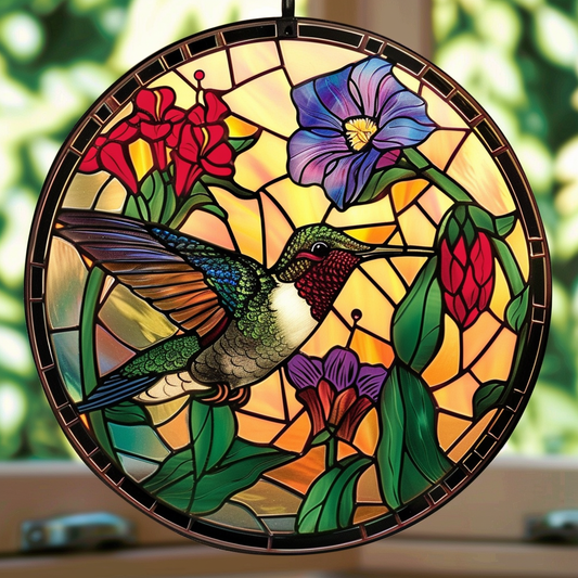 Elegant Hummingbird XR2108008CL Stained Glass Suncatcher