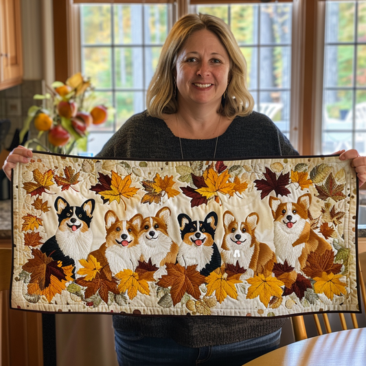 Fall Corgi XR0409005CL Quilted Table Runner