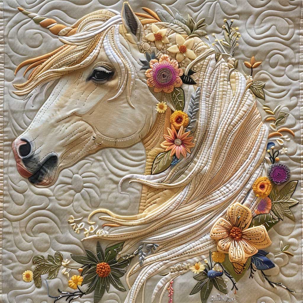 Floral Beige Horse WM2008032CL Quilt