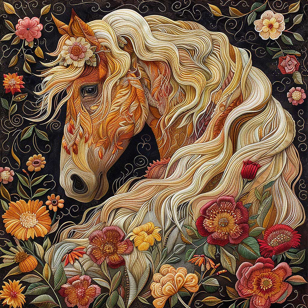Floral Mane's Horse WM0909017CL Quilt