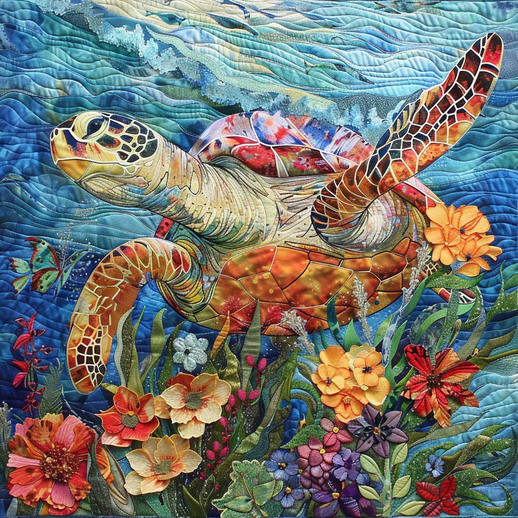 Floral Shell Turtle WM0509025CL Quilt